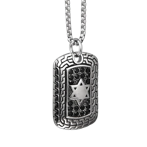 Hip Hop Stainless Steel Hexagram Square Tag Pendant Necklace Retro Punk Star of David Rhinestone Military Card Jewelry For Men