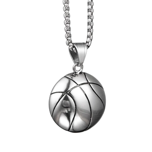 Collar de Colgante de Medio Baloncesto de Acero de Titanio Hip Hop para Hombres Mujeres Deportivo Plateado Collar de Cadena de Caja Joyería de Moda