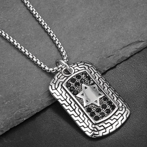 Hip hop hexagram star pendant necklace in vintage silver steel for men and women