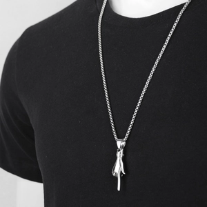 Hip hop silver middle finger gesture pendant necklace on stainless steel box chain