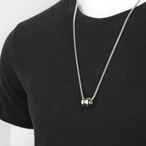 Hip hop roman numeral cylinder pendant necklace in silver and gold stainless steel