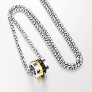 Hip hop titanium steel necklace with tricolor roman numeral cylinder pendant for men and women