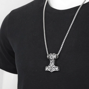 Pendentif marteau de Thor Viking en acier argenté vieilli pour hommes et femmes