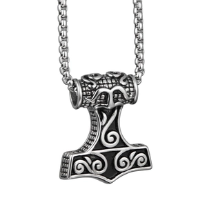 Pendentif Marteau de Thor Mjolnir Viking en acier inoxydable argent antique
