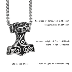 Détails du pendentif Marteau de Thor en acier inoxydable avec dimensions de la chaîne