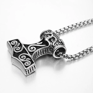Pendentif marteau de Thor Viking argenté rétro avec nœuds celtiques sur chaîne box