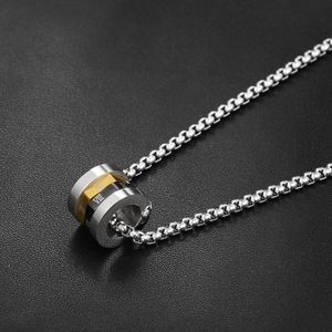 Hip hop titanium steel necklace featuring a tricolor cylinder pendant with Roman numerals