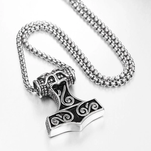 Collier Pendentif Marteau de Thor Mjolnir Viking Scandinave en Acier Inoxydable Maille Miroir Bijoux Hip Hop Homme Femme