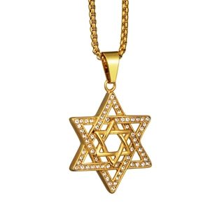 Collana con Pendente Stella di David Hip Hop in Acciaio Inossidabile Placcato Oro Strass Gioielli Esagramma per Uomo Donna