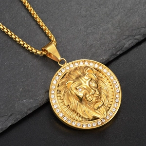 Hip hop 3D leeuwenkop medaillon ketting in gouden afwerking met sprankelende zirkonia inlay
