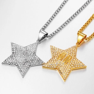 Collar con Colgante de Estrella Hip Hop de Acero de Titanio con Diamantes de Imitación Colgante de Estrella de Cinco Puntas