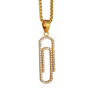 Collier avec pendentif trombone en or et cristaux pour hommes et femmes style hip-hop