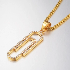 Collier Pendentif Trombone Hip Hop en Acier Titane Plaqué Or Strass Épingle de Sûreté Colliers pour Hommes Femmes Bijoux