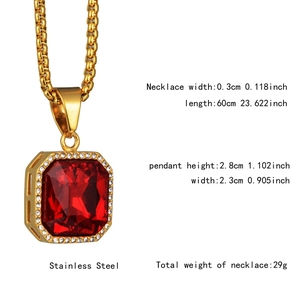 Specifiche della collana in acciaio inossidabile dorato con ciondolo rubino rosso