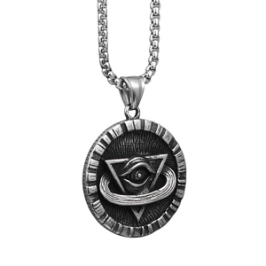 Collier vintage avec pendentif Œil de la Providence en acier inoxydable style hip hop