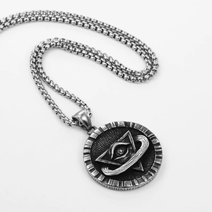 Collier rétro en acier inoxydable avec pendentif lion couronne et symbole de l'œil omniscient