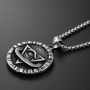 Collier hip hop en acier titane avec pendentif couronne lion et l'Oeil de la Providence