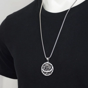 Collier hip hop pour hommes avec pendentif couronne de lion et œil de la providence