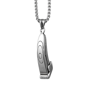 Kreative Titanstahl Elektrische Haarschneider Anhänger Halskette Für Herren Damen Hip Hop Punk Friseur Friseur Geschenk Silber Box Kette Schmuck