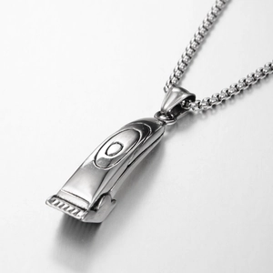 Silberner Haarschneidemaschine-Anhänger an Box-Kette, Hip-Hop-Schmuck für Herren