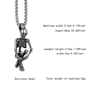 Detailed size specifications for the silver stainless steel skeleton pendant necklace