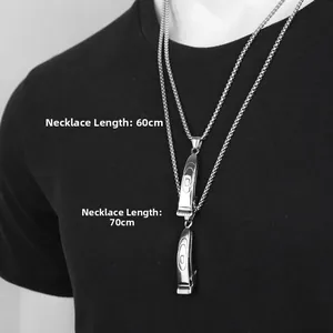 Hip-Hop Friseurscheren Anhänger Halsketten Set aus Silber Edelstahl, 60cm und 70cm