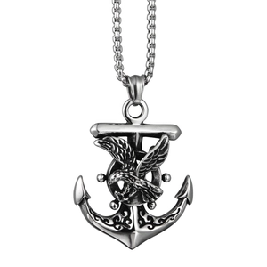 Vintage Hip Hop Titanium Steel Eagle Anchor Pendant Necklace Retro Punk Distressed Stainless Steel Metal Jewelry For Men