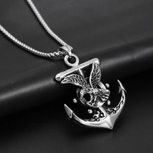Hip hop style eagle anchor titanium steel pendant necklace with vintage silver finish