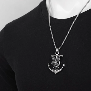 Hip hop titanium steel necklace featuring detailed eagle and ship anchor pendant for men
