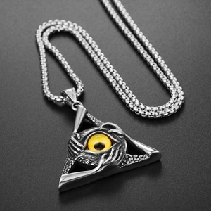 Gothic hip hop titanium steel necklace featuring a triangular all-seeing eye pendant