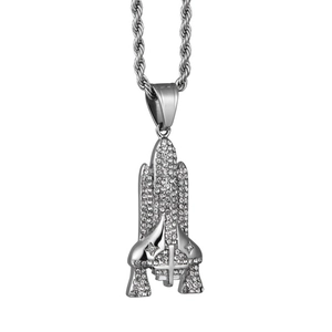 Hip-hop silver space shuttle pendant necklace with iced out crystals and rope chain