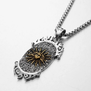 Collana con ciondolo ritratto fiamma hip hop in acciaio inossidabile argento e oro