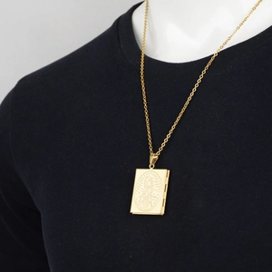 Hip hop gold stainless steel Virgin Mary locket necklace with rectangular book pendant