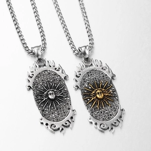 Collana con Pendente a Fiamma Facciale in Acciaio Inossidabile Hip Hop Vintage Strass Intarsiato Catena Box Unisex Gioielli Punk Regalo