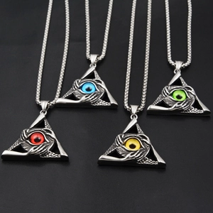 Gothic Stainless Steel Triangle All-Seeing Eye Pendant Necklace For Men Hip Hop Vintage Mystery Eye Of Providence Jewelry