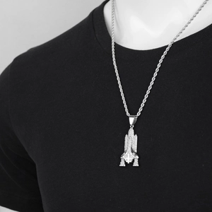 Hip hop rocket pendant necklace in silver finish with sparkling rhinestones for street style