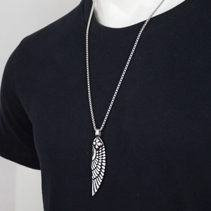 Hip hop silver feather wing pendant necklace with a red crystal stone for men and women