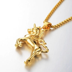 Hip hop style gold plated flying unicorn pendant necklace with box chain for men and women