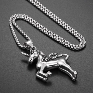 Hip-hop style flying unicorn pendant necklace made of silver stainless steel for men and women