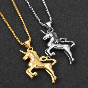 Hip Hop Flying Unicorn Pendant Necklace For Men Women Titanium Stainless Steel Punk Animal Jewelry Accessory No Chain Set