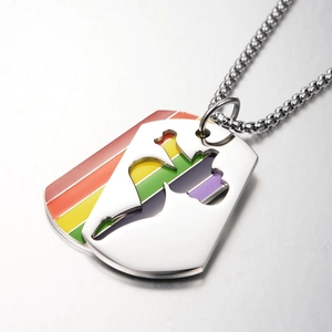 Stainless Steel Double Dog Tag Necklace Pride Rainbow Enamel Silhouette Pendant Hip Hop Jewelry For Men Women LGBTQ Gift