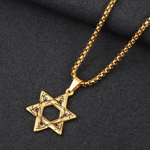 Hip Hop Goldene Hexagramm Halskette mit Dornenmuster und Edelstahl Boxkette für Herren Damen