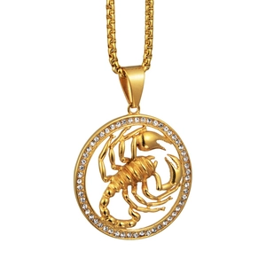 Collier Pendentif Scorpion en Acier Inoxydable Hip Hop Pour Hommes Femmes Or Rond Scorpion Zircone Strass Bijoux Punk