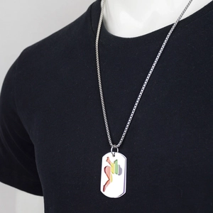 Hip-hop rainbow dog tag necklace in stainless steel with hollow female silhouette