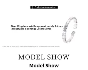 Detail view of 2.4mm silver ring with textured block links and adjustable open band