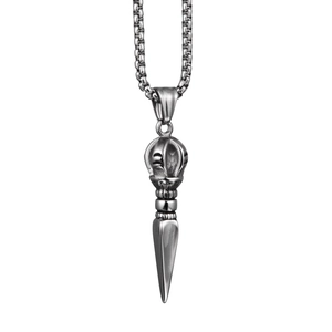 Collier hip hop en acier inoxydable avec pendentif sceptre vajra et chaîne à mailles carrées