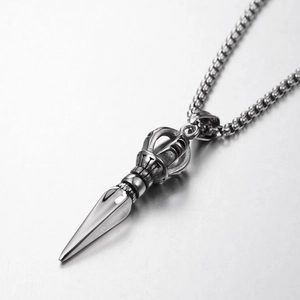 Collier Pendentif Pilon Vajra en Acier Inoxydable Gothique Punk Hip Hop Bijoux Pour Hommes Femmes Chaîne de Boîte Religieuse