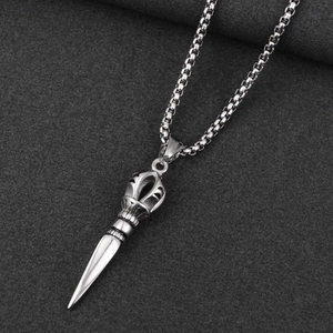 Collier avec pendentif Phurba Vajra hip hop en acier inoxydable poli et chaîne