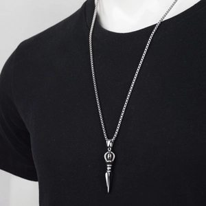 Collier avec pendentif sceptre en acier titane style hip-hop avec chaîne box pour unisexe