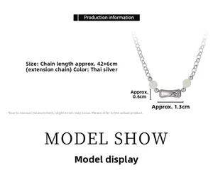 Detailed size chart for vintage silver bamboo necklace with green jade beads
